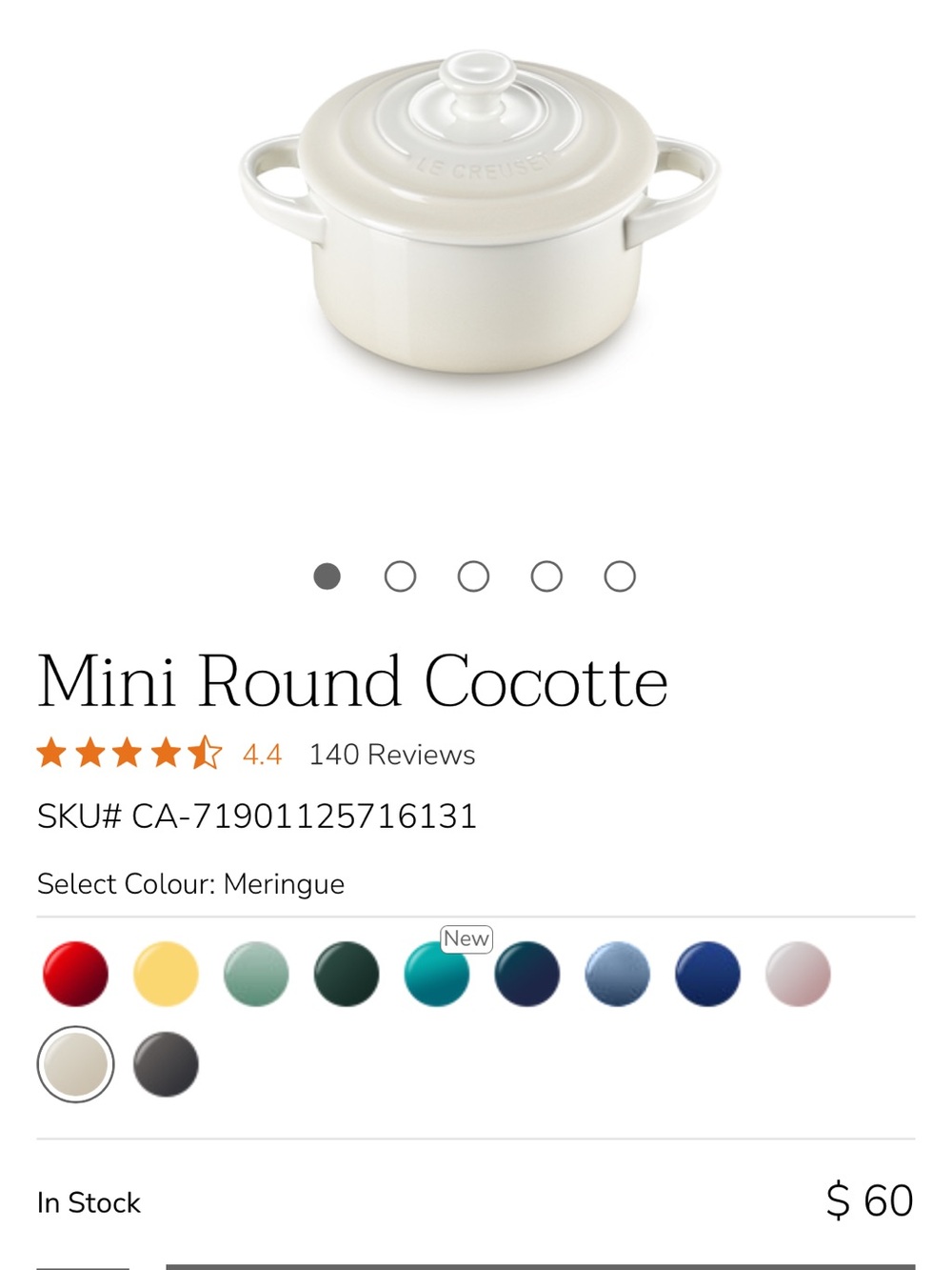 Le Creuset Mini Round Cocotte in Meringue (Cream) - Set of 4